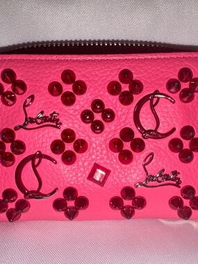 AUTHENTIC LUXURY STATEMENT PIECE Christian Louboutin Pink Studded Zip Wallet-COA